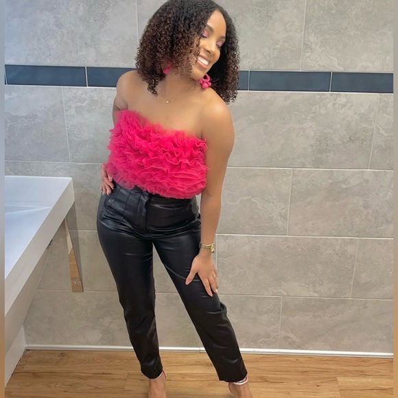 Zara Pink Ruffled Strapless Top - Picture 2 of 4